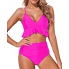 Tempt Me Women Dark Pink Two Piece Swimsuits High Waisted