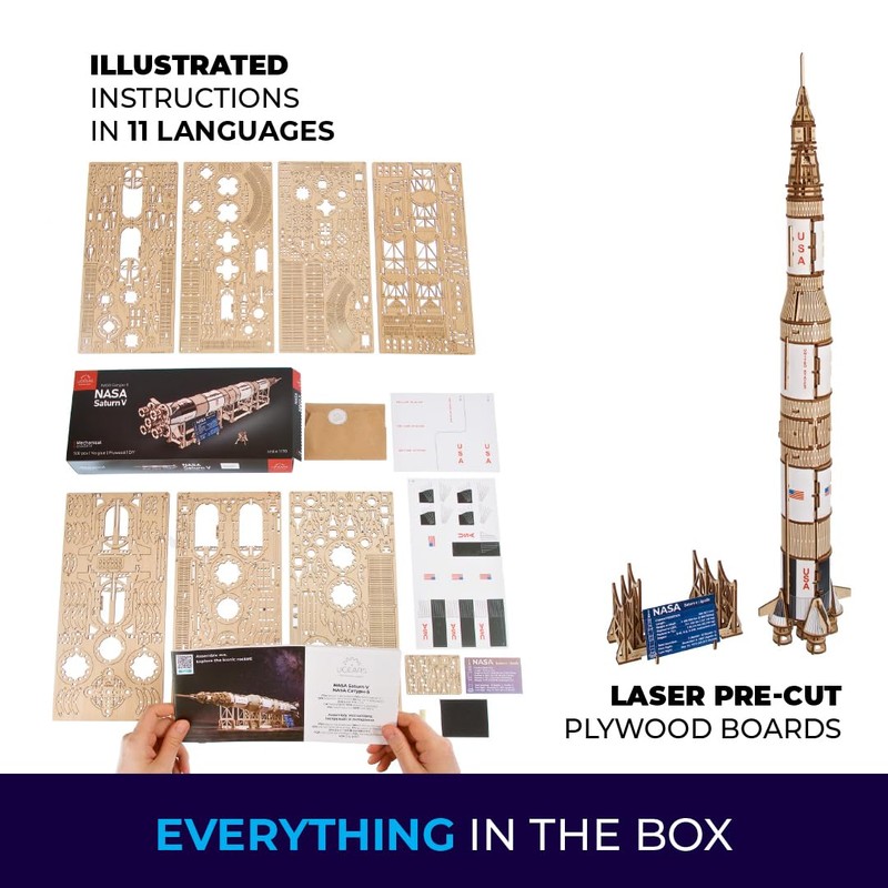 UGEARS NASA Saturn V Model Rocket Kit - Space Ship