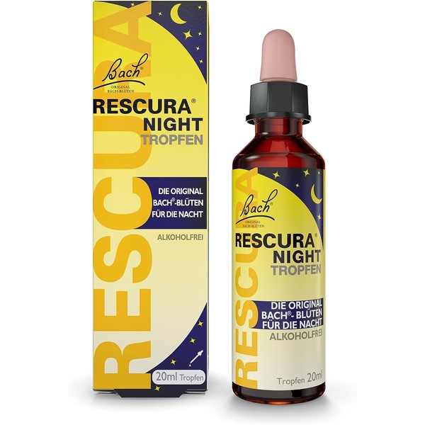 Original Bach Rescura Night Drops Alcohol-Free: (Formerly Rescue) Bach Flower Mix + White Chestnut, 20 ml