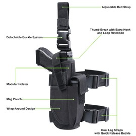 Xaegistac Drop Leg Holster for Pistols Tactical Thigh Rig Gun Holster with Magazine Pouch Adjustable Right Handed,Black