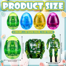 Wettarn 24 Set Prefilled Easter Eggs with Toys Inside Jumbo Deformation Soldier Toy Easter Basket Stuffers for Kids Boys Gifts Egg Hunt Party Favors