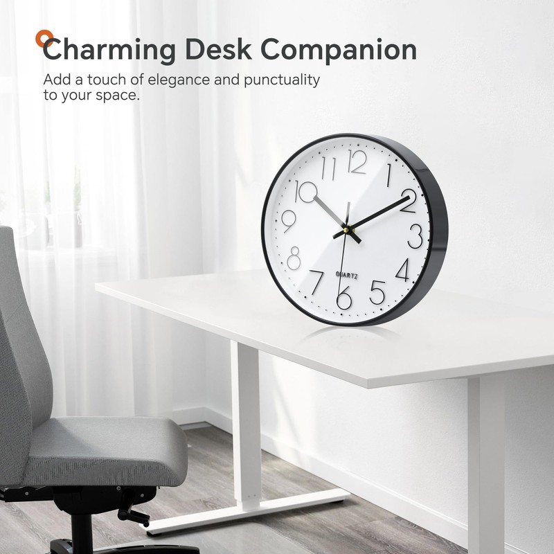VIKMARI Silent 10 Inch Wall Clock Modern Black & White