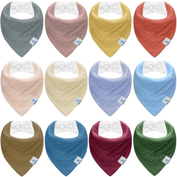 Ghguole Pack of 12 Baby Triangular Bibs, Muslin Neckerchief for
