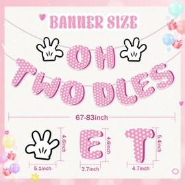 Pink Mouse Oh Twodles Banner, Mouse 2nd Birthday Party Decorations Banner Cartoon Mouse Theme Party Banner Baby Shower Birthday Party Decorations For Girls