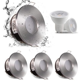 4xSweier LED IP65 Waterproof Recessed Spotlight with GU10 Base for Bathroom and Kitchen Spotlight, 5W Warm White 3000K 450LM Ceiling Downlight, Not Dimmable