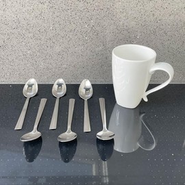 1Buy UK 6pc Tea Spoon Cutlery Stainless Steel Teaspoons Tea Spoons Colour Silver Premium Quality Dishwasher Safe Kitchen Home Work