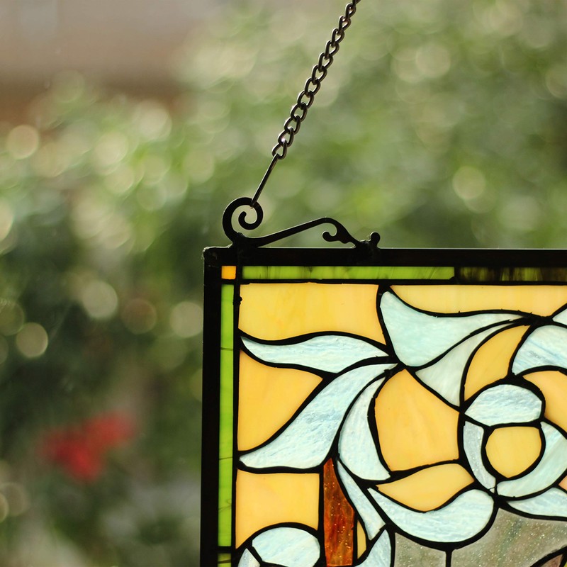 RADIANCE goods Floral Tiffany-Glass Window Panel 24" Tall