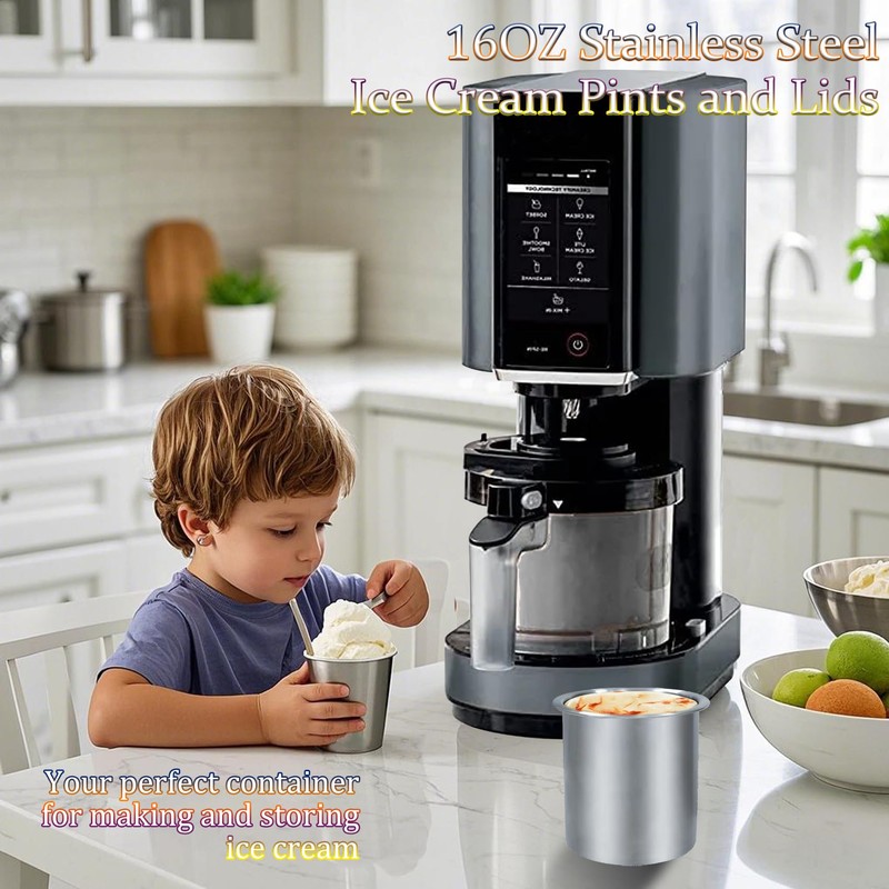 jjxeqo 16 oz Stainless Steel Pint Containers & Lids Compatible