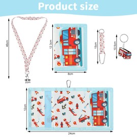 GmeDhc Kids Wallet, Kids Wallet Folding Purse with Carabiner, Neck Strap and Key Ring for Boys Girls, Fireman Truck, Fashion.
