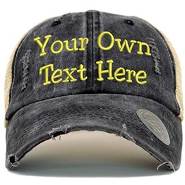 Custom Embroidered Hat Vintage Washed Distressed Polo Style Baseball Cap Adjustable Men Women Low Profile Dad Cap (Black)