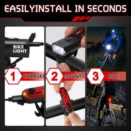 Bike Light Set & Bike Bell, LED Bike Lights,Bike Headlight with Digital Led Screen,Rechargeable Bike Light, Safety Bicycle Lights Front and Back, 6+4 Modes Bicycle Light, Bike Lights for Night Riding