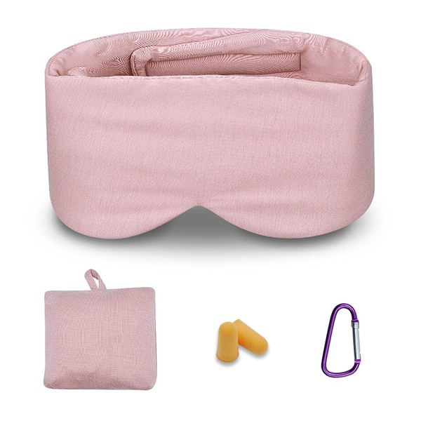 100% Modal Cotton Sleep Mask, Premium Eye Mask, Large Sleep Mask, Night Mask with Adjustable Velcro Fastening for Men and Women, Super Soft and Comfortable for Night Sleep and Travel, Pink