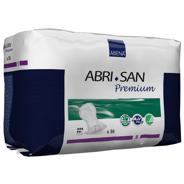 Abena Abri-San Premium Incontinence Pads, Moderate Absorbency, (Sizes 4 To 7) Size 5, 36 Count