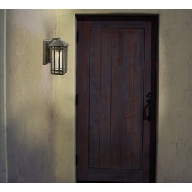 kathy ireland Sierra Craftsman Art Deco Outdoor Wall Light Fixture Rubbed Bronze Metal 10 1/2" Frosted Seeded Glass Panels for Exterior House Porch Patio Outside Deck Garage Yard Front Door