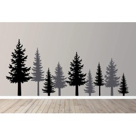 Full Pine Tree Branches Forest Winter Scene Silhouette Wall Decal Sticker Nature Woods Scene