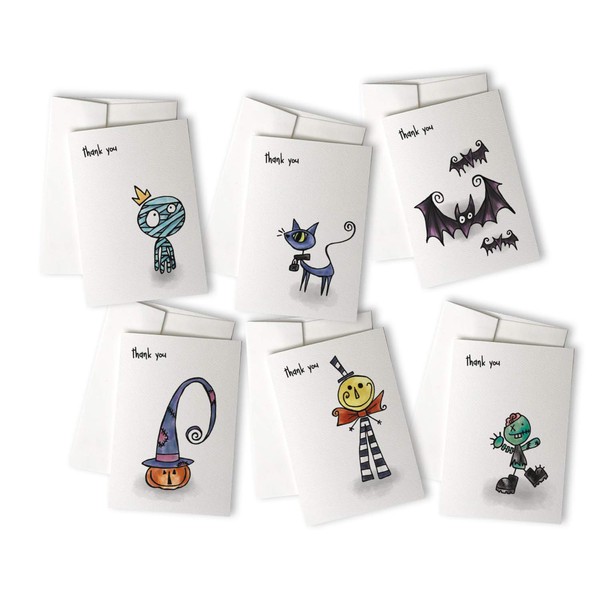 Halloween Thank You Cards Variety Pack - 24 Cute & Spooky Greeting Note Cards & Envelopes