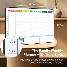 POPRUN Dry Erase Board Magnetic Weekly Calendar Whiteboard for Fridge, 16.5"x11"Schedule Board for Kids, Weekly Planner Whiteboard with Hourly Time Slots Perfect as Planner Board for School and Family