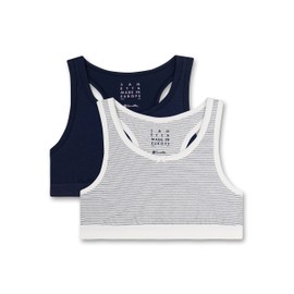 Sanetta Girls' Bustier (Double Pack) Off-White and Dark Blue Comfortable Cotton Bustiers for Girls Contents: Set of 2 Girls Bustier, White Pebble