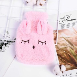 Cute Hot Water Bottle with Cover, Removable Rabbit Rubber Hot or Cold Water Bottle with Cute Stuffed Animal Cover, Winter Warm, Leak-proof PVC Hot Water Bag (Pink)