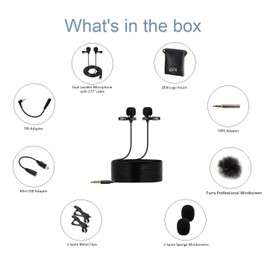 iZEN Dual Lavalier Microphone Dual Head 2 Microphones great for Voice Recording, Smartphones, Cameras etc