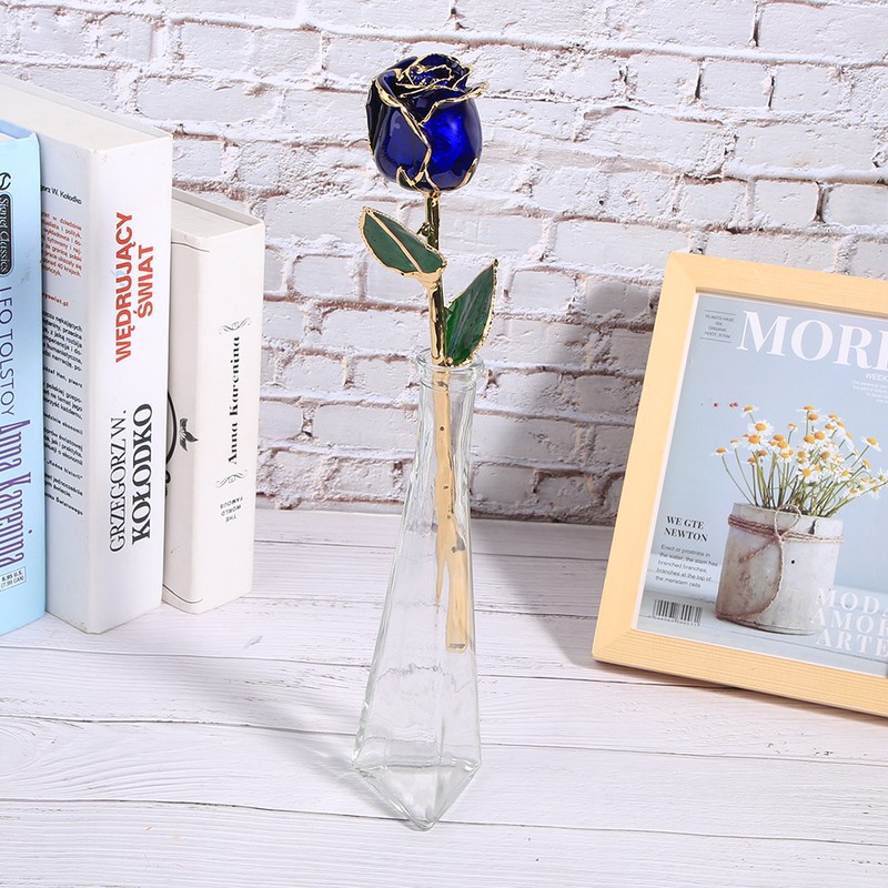 Golded Rose Flower Gift 24K Bright Deep Blue Base for