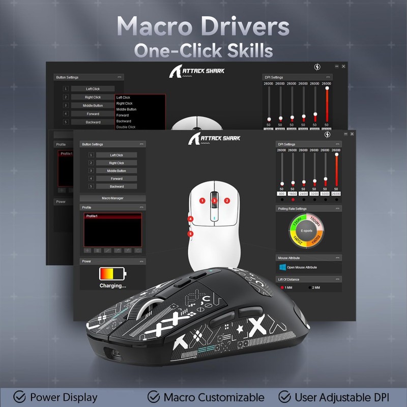 ATTACK SHARK X6 Lightweight Wireless Gaming Mouse with RGB Backlight