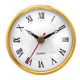 PATIKIL 3.1" 80mm Quartz Clock Insert, Round Quartz Movement Miniature Clock Mini Roman Numeral Clock Fit 75mm/3" Diameter Hole for Replacement Home, Gold Tone/White, Style 19