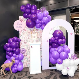 Dark Purple White Balloons, 60Pcs 12 Inch Dark Purple Macaron Light Purple White Balloons Set with Purple Confetti Helium Latex Balloons for Birthday Wedding Baby Shower Decorations