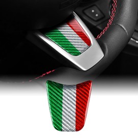 KUNGKIC For Fiat 500 Abarth 595 2012 2013 2014 2015 Hard Carbon Fibre Car Steering Wheel Chin Cover Steering Wheel Panel Decorative Interior Sticker Accessories, Gift, Italian Colour