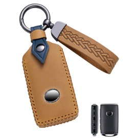 YINEOR for Mazda Key Fob Cover Leather Car Key Case Protector Keychain Smart Key Fob Holder Compatible for Mazda 3 Hatchback 2019-2024 for Mazda 6 CX-5 CX-50 CX-30 CX-9 2020-2024 (Brown)