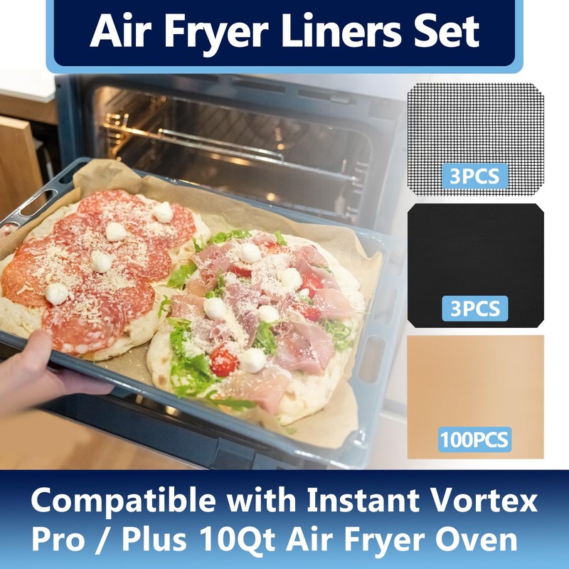 100Pcs Air Fryer Paper Liners, 3Pcs Reusable Oven Liners and