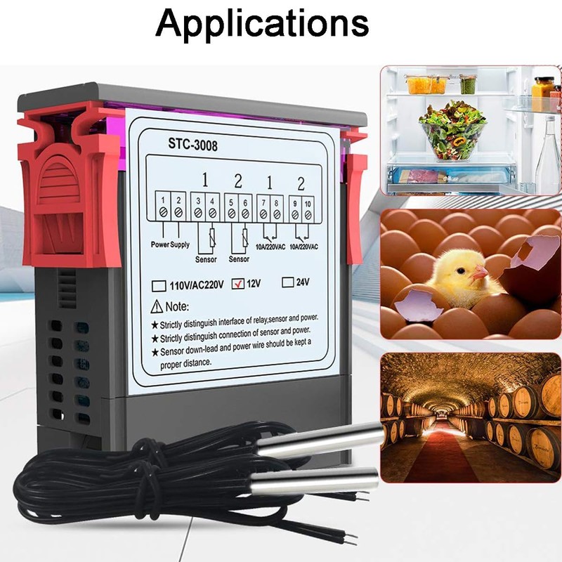 Greluma 1 x STC-3008 DC 12V Temperature Thermostat Controller, Digital