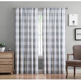 Truly Soft Everyday - Drape Set (84" x 50") - Buffalo Plaid Collection - Grey