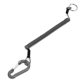Safety Spiral Lanyard Durable Stretchy Rope with Carabiner for Fishing Camping Boating Tool (Black)