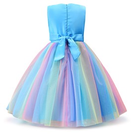 Uhnice Little Girl's Sequin Sleeveless Mesh Rainbow Dress for Wedding Party (3 Years, Blue)