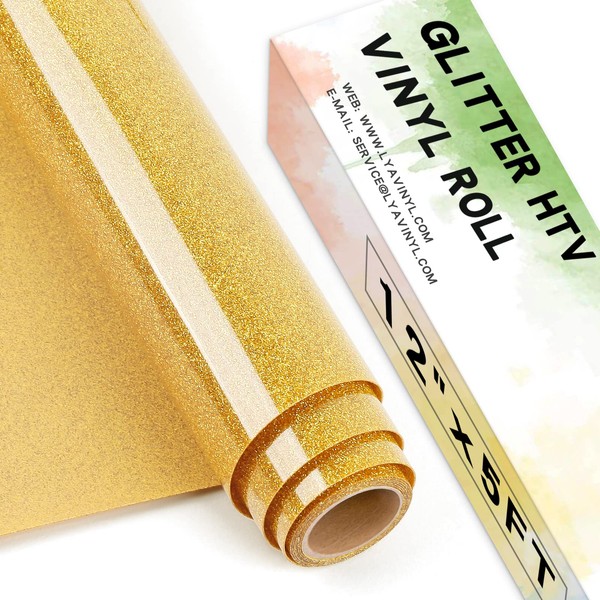 Lya Vinyl Glitter Heat Transfer Vinyl, 12" x 5ft Gold