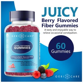 GeriCare Gentle Stool Softener Gummies, Magnesium Citrate Laxative, Naturally Sourced, Vegan, Gluten-Free, Non-GMO, Berry Flavor, for Gentle Constipation Relief & Digestive Health 60 Count (Pack of 1)