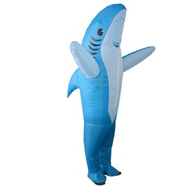 Inflatable Shark Costume Air Blow up Jaws Jumpsuit Fancy Dress Funny Carcharias Suit for Cosplay Party - Color: Blue