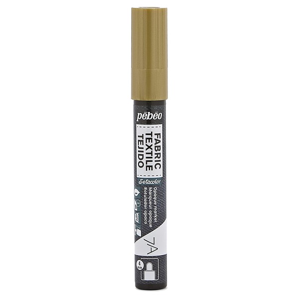 Pebeo 431 Paint Marker for Fabric, Seta Marker, Can Be Drawn on Dark Fabrics, Glitter, Opaque, 0.2 inches (4 mm), Precious Color, Gold
