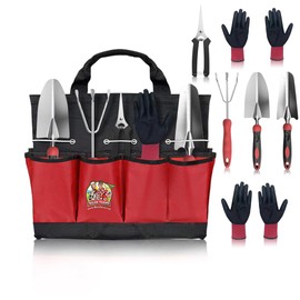 7pc Stainless Steel Heavy Duty Tool Set with Non-Slip Rubber Grip, Garden Gloves and Storage Tote Bag