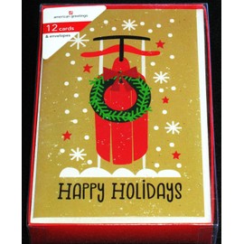 American Greetings 12 Happy Holidays Sled American Greetings New in Box Christmas Cards + Envelopes