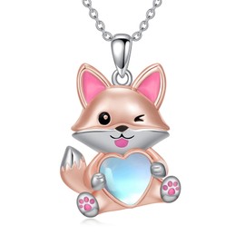 Fox Necklace for Women 925 Sterling Silver Fox Moonstone Pendant Necklace Animal Jewelry Gift for Mother
