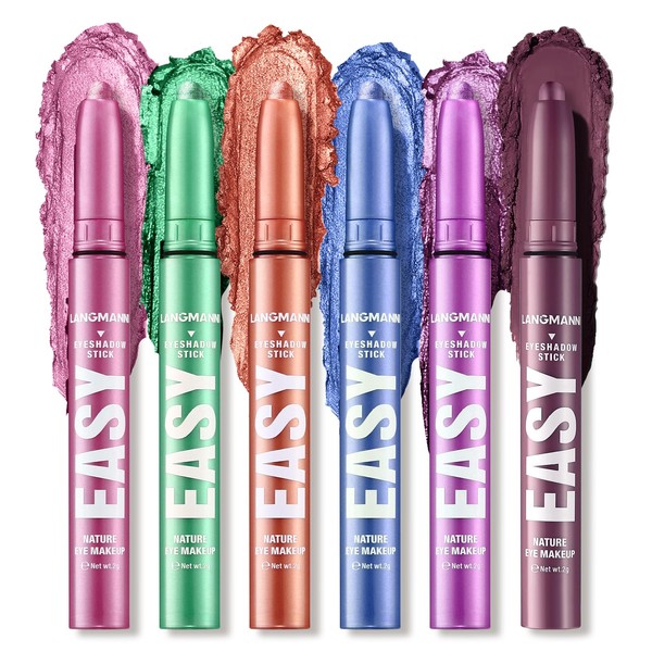 6 Pieces Eyeshadow Stick Set, Metallic and Matte Shimmering Cream