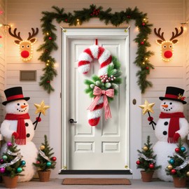 Cmialusie Candy Cane Wreath Christmas Door Banner 71x35 Polyester Porch Entrance Decor