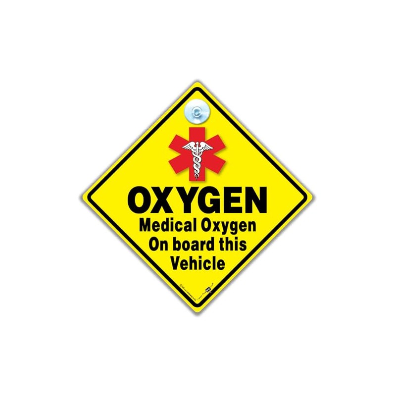 Medical Oxygen On Board Vehicle Warning Sign, 14 cm x