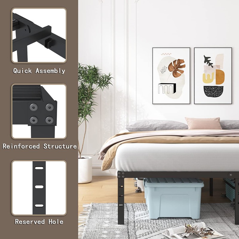 ALDRICH 18 Inch Metal King Size Bed Frame - Black