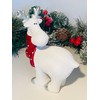 White Reindeer with Red Spotty Scarf Christmas Ornament (STANDING DEER