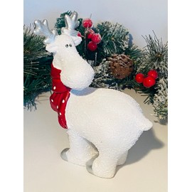 White Reindeer with Red Spotty Scarf Christmas Ornament (STANDING DEER H 21 cm x W 15 cm x D 7 cm)