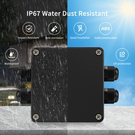 JINDOUZI ABS IP67 Waterproof Dustproof Electrical Junction Box, with 15A 600V Barrier Terminal Cable Connector, 2 in/2 Out Power Junction Box（3.26 * 3.18 * 2.2in）
