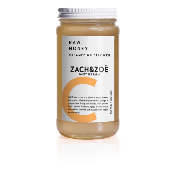 Unfiltered Raw Honey by Zach & Zoe Sweet Bee Farm – Pure Farm Raised Honey Packed with Powerful Anti-oxidants, Amino Acids, Enzymes, and Vitamins! (Creamed - 16oz)